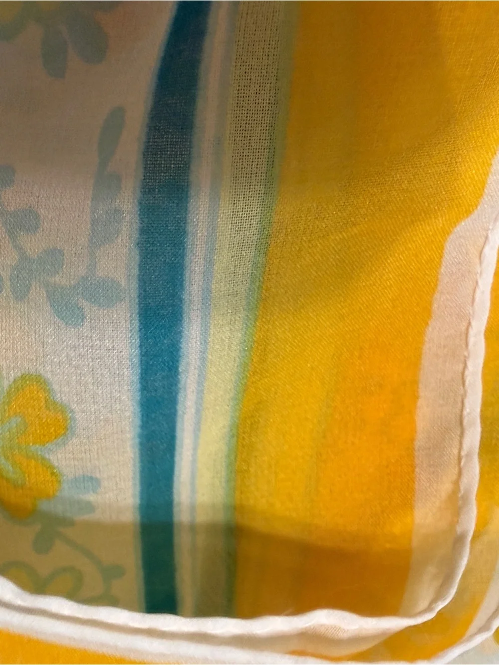 1960’s Mod Flower Power Head Scarf in Yellow, Blue and White, Made in Japan